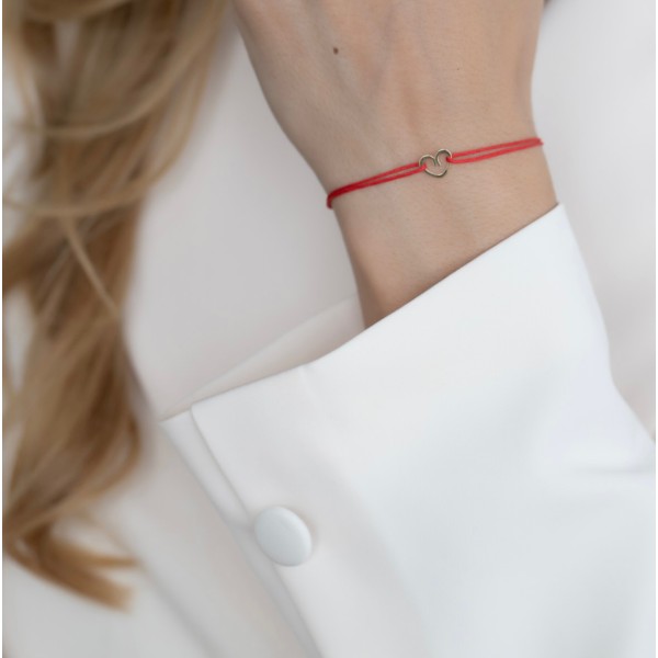 Bratara aur, dama/copil/bebe, aur 14k, snur rosu reglabil, figurina inima, auriu