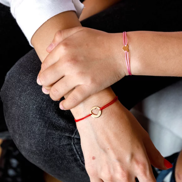 Set mama fiica bratari aur 14 K, mama si copil, bratara snur rosu bebelus/nou nascut, talisman rosu deochi, aur 14k, snur reglabil, inima si inima decupata, auriu