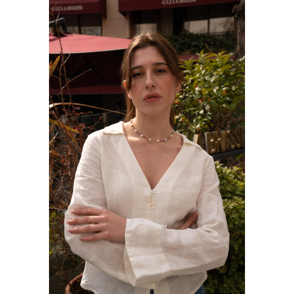 Colier aur dama la baza gatului, colier perle naturale cu aur, inchidere aur 14k, coliere din aur cu perle de cultura si mix cristale summer, colier pietre naturale