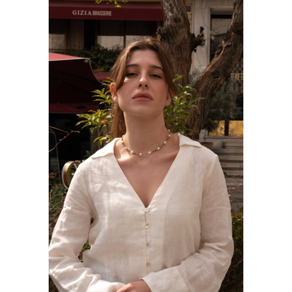 Colier aur dama la baza gatului, colier perle naturale cu aur, inchidere aur 14k, coliere din aur cu perle de cultura si mix cristale summer, colier pietre naturale