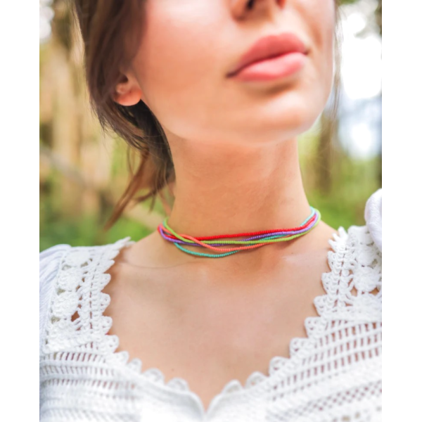 Colier aur la baza gatului cu cristale 2 mm, inchidere aur 14k, choker aur si miyuki, coliere aur si pietre naturale, colier summer festival