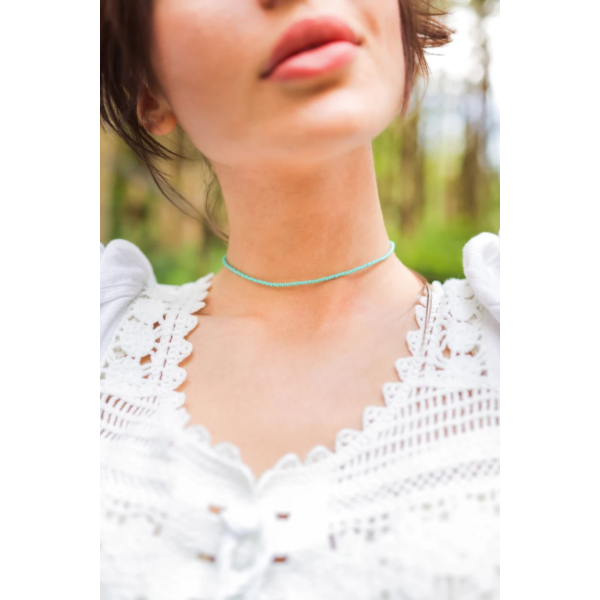 Colier aur la baza gatului cu cristale 2 mm, inchidere aur 14k, choker aur si miyuki, coliere aur si pietre naturale, colier summer festival