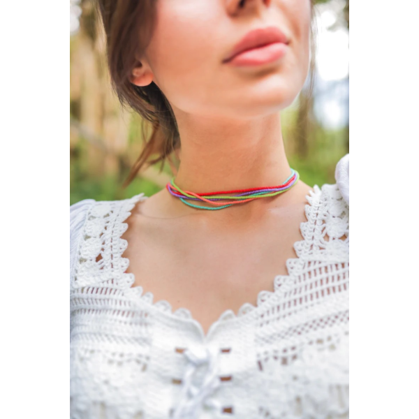 Colier aur la baza gatului cu cristale 2 mm, inchidere aur 14k, choker aur si miyuki, coliere aur si pietre naturale, colier summer festival