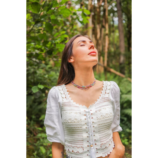 Colier aur la baza gatului cu cristale 2 mm, inchidere aur 14k, choker aur si miyuki, coliere aur si pietre naturale, colier summer festival