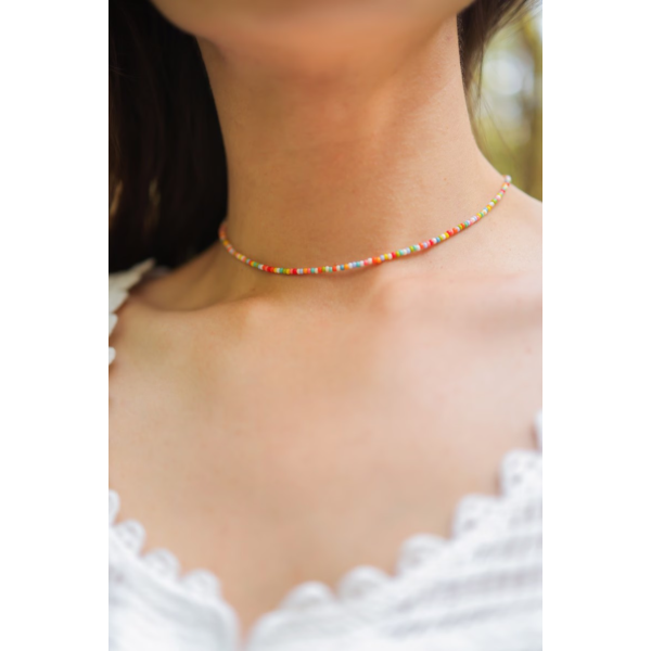 Colier aur la baza gatului cu cristale 2 mm, inchidere aur 14k, choker aur si miyuki, coliere aur si pietre naturale, colier summer festival