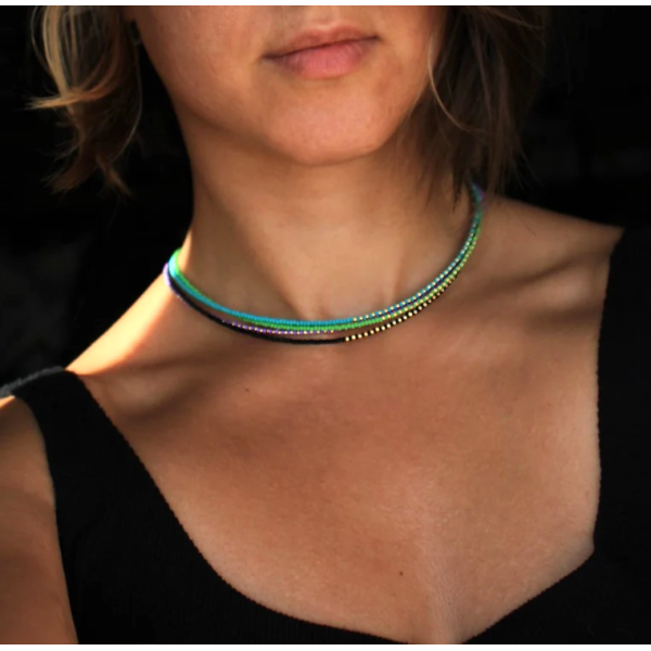 Choker aur dama cu cristale 2 mm, inchidere aur 14k, colier aur si miyuki, coliere aur si pietre naturale, colier summer festival