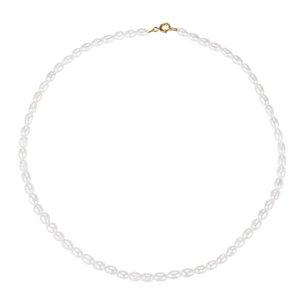 Colier aur 14k cu perle de cultura, colier perle naturale de cultura 4 mm cu inchidere de aur 14k, colier de aur la baza gatului cu perle cultura, 14 gr