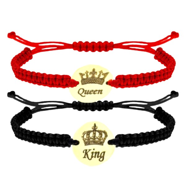 Set bratari aur cuplu, bratari cupluri aur 14k, banut 12 mm gravat,  dama/barbat,  snur reglabil rosu/negru, aur galben