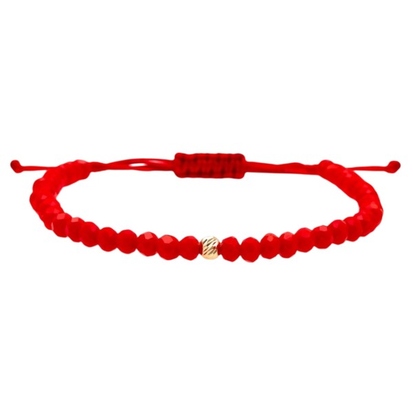 Set 2 bratari bilute aur pentru cuplu, bile 3 mm aur 14k, dama/barbat, set bratari aur cupluri, snur reglabil rosu/negru, cristale rondele