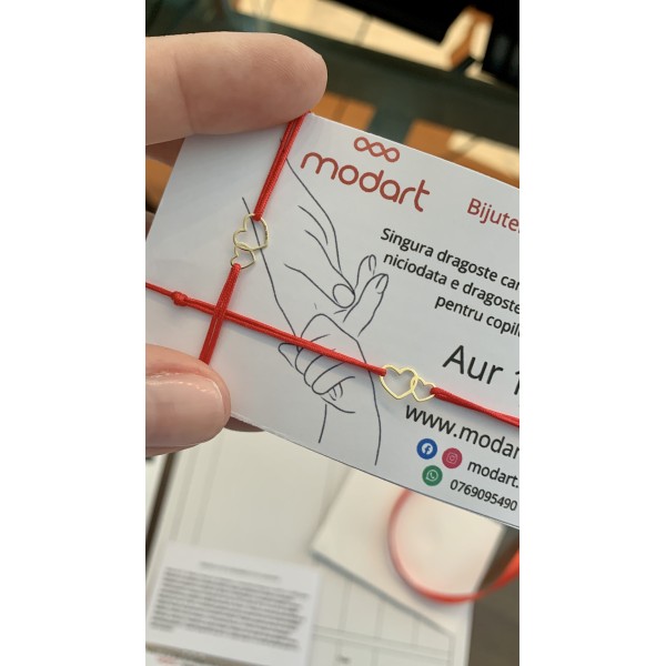 Bratara aur, dama/copil, aur 14k, snur reglabil, mini figurina 2 inimi, auriu
