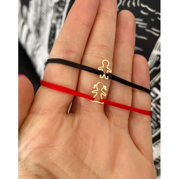 Bratara aur, copil/adult, aur 14k, silueta contur fetita/baietel, snur reglabil, auriu