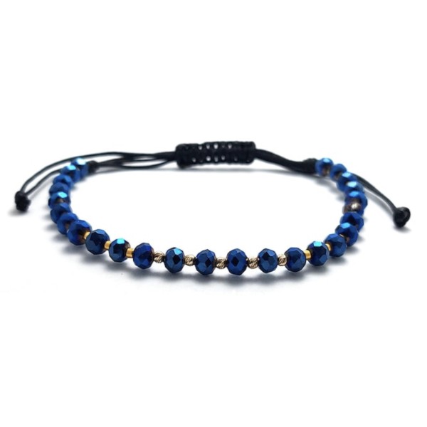 Bratara cu 5 bile din aur 14k cu miyuki auriu si cristale de sticla fatetate, dama/barbat, aur 14k, snur reglabil de matase