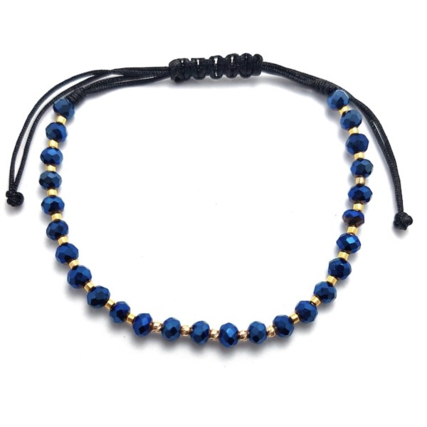 Bratara cu 5 bile din aur 14k cu miyuki auriu si cristale de sticla fatetate, dama/barbat, aur 14k, snur reglabil de matase