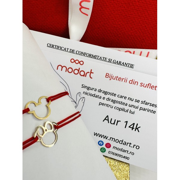 Bratara aur, bebelus/copil/adolescent, aur 14k, personaj desene animate,  snur reglabil, auriu