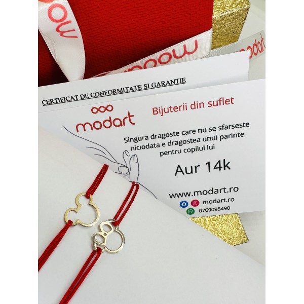 Bratara aur, bebelus/copil/adolescent, aur 14k, personaj desene animate,  snur reglabil, auriu