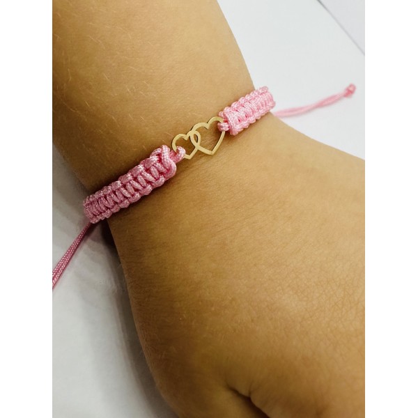 Bratara inimi aur, bebe/dama/copil/bebelus, piesa aur 14k, snur reglabil gros impletit sau snur simplu, mini figurina 2 inimi, hearts, auriu