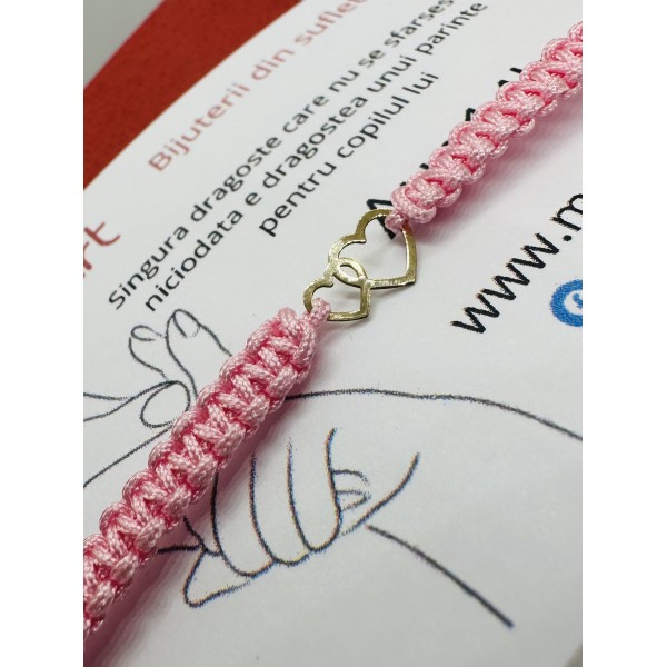 Bratara inimi aur, bebe/dama/copil/bebelus, piesa aur 14k, snur reglabil gros impletit sau snur simplu, mini figurina 2 inimi, hearts, auriu