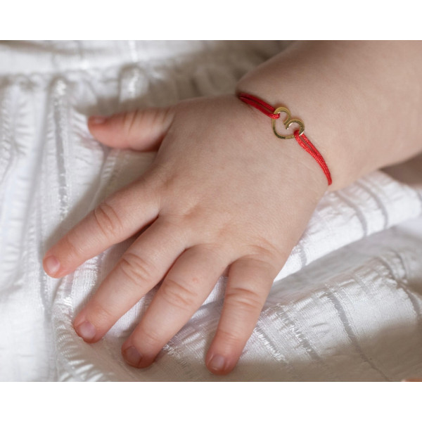 Bratara aur, dama/copil/bebe, aur 14k, snur rosu reglabil, figurina inima, auriu