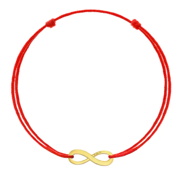 Set 2 bratari de aur pentru cupluri, aur 14k, dama/barbat, set familie infinit, snur reglabil rosu/negru, snur simplu sau snur gros impletit, infinit aur 14k galben